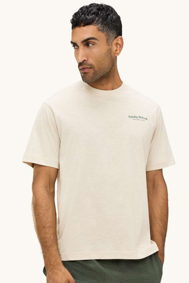 Hommes - T-shirt - relaxed fit - crème