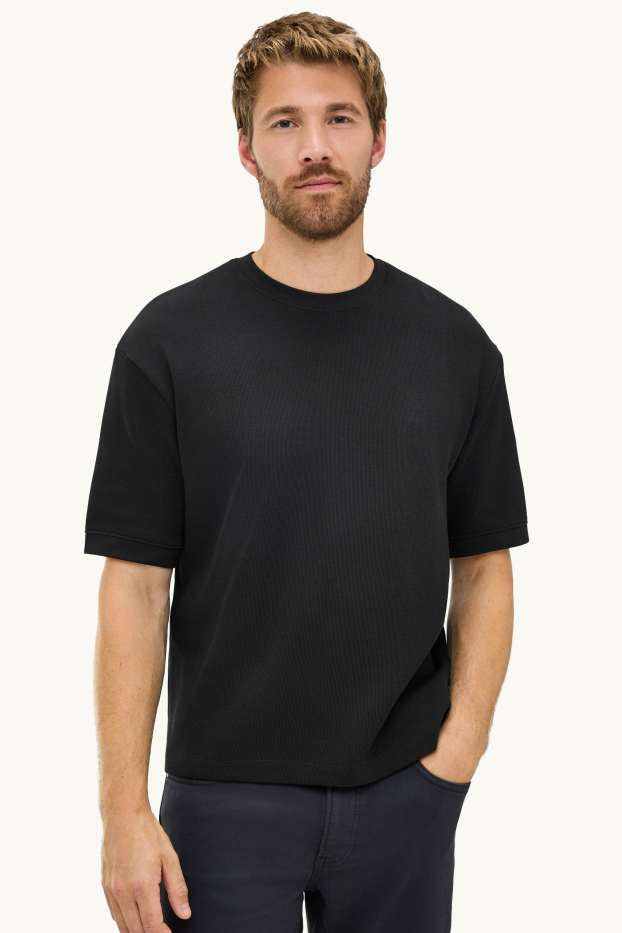 Herren - T-Shirt - Oversized - gerippt - schwarz