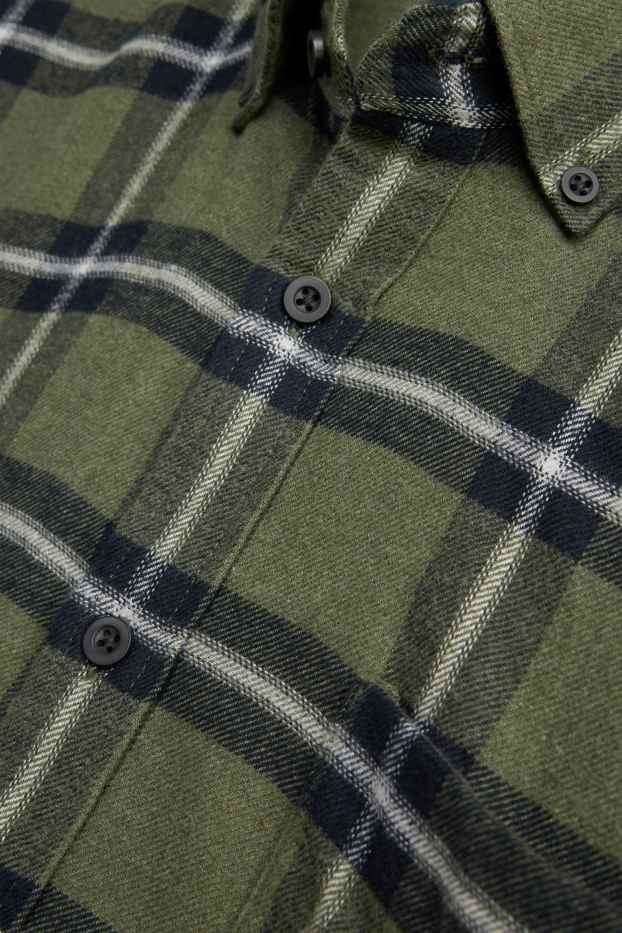 Hommes - Chemise - regular fit - col button-down - à carreaux - vert foncé / noir