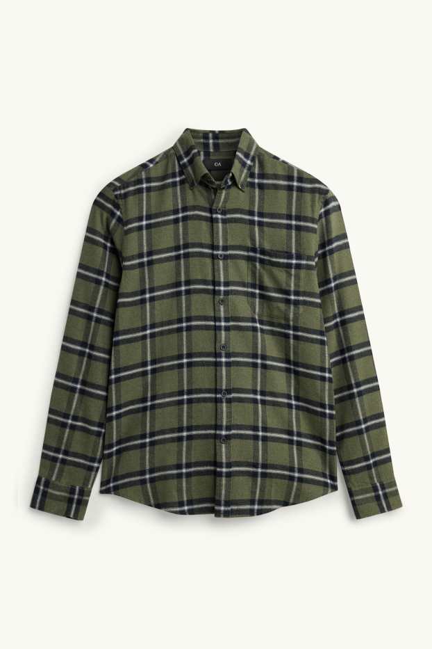 Hommes - Chemise - regular fit - col button-down - à carreaux - vert foncé / noir