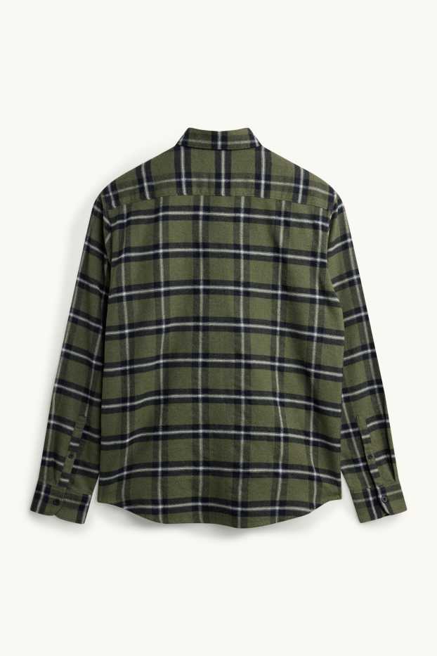 Hommes - Chemise - regular fit - col button-down - à carreaux - vert foncé / noir