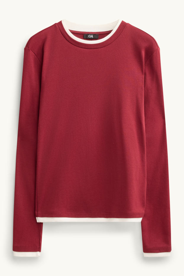 Dames - Longsleeve - regular fit - 2-in-1-look - rood / wit