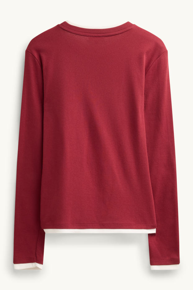 Dames - Longsleeve - regular fit - 2-in-1-look - rood / wit