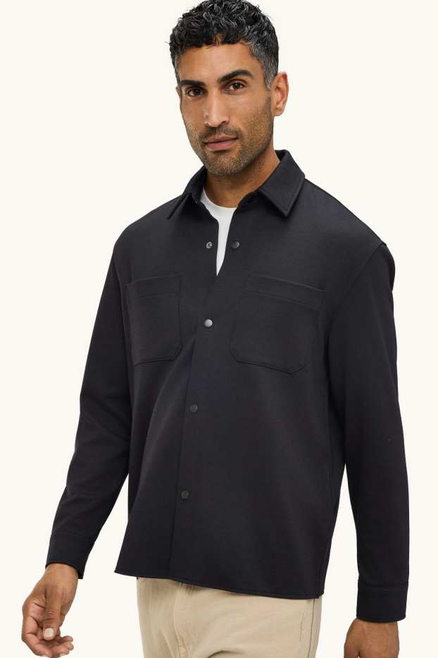 Hommes - Veste-chemise - relaxed fit - col kent - noir
