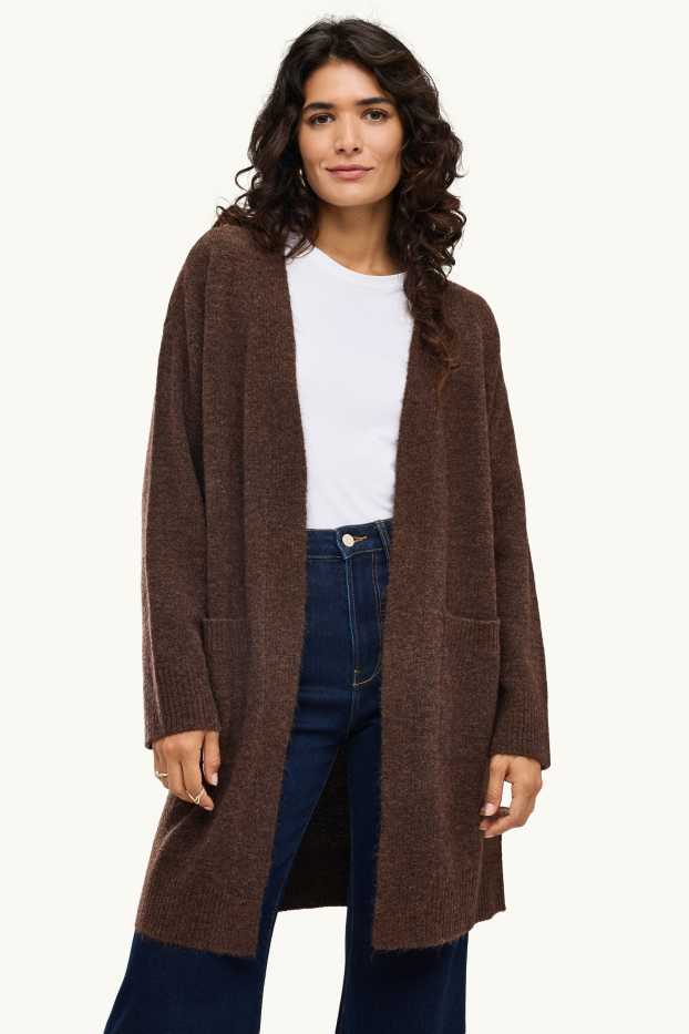 Femmes - Gilet long en maille - Cacao