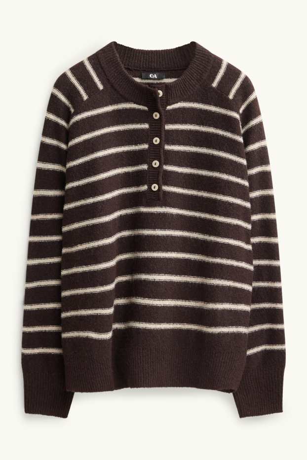 Damen - Pullover - gestreift - braun / cremeweiß