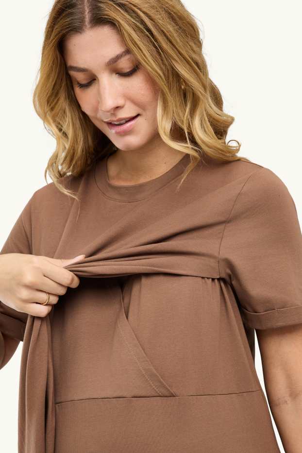 Women - Nursing T-shirt dress - light brown