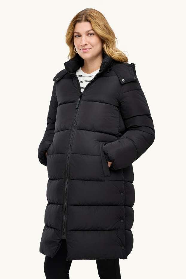 Femmes - Parka de sport de grossesse avec capuche et empiècement porte-bébé - noir