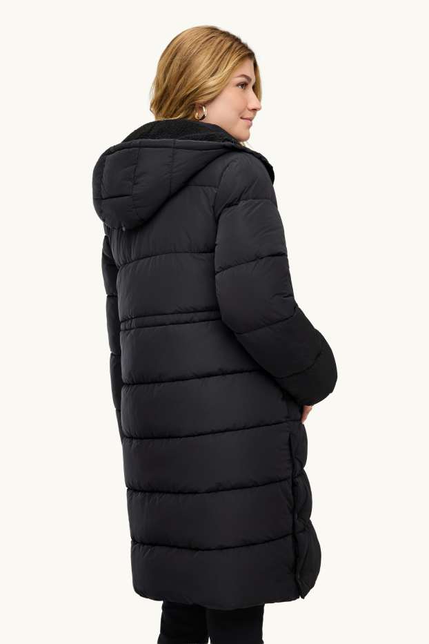 Femmes - Parka de sport de grossesse avec capuche et empiècement porte-bébé - noir