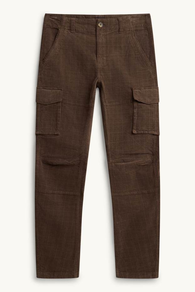 Men - Corduroy cargo trousers - tapered fit - textured - brown