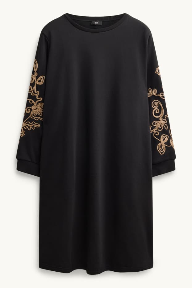 Femmes - Robe en molleton - straight fit - brodé - noir