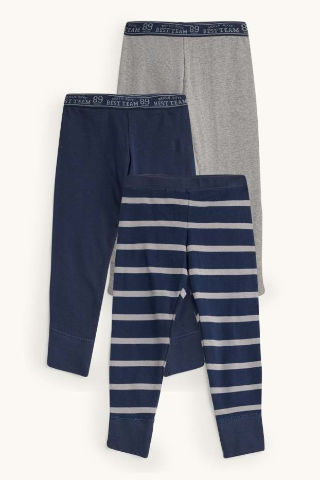 Enfants garçons - Lot de 3 - caleçons chauds longs - gris / bleu foncé