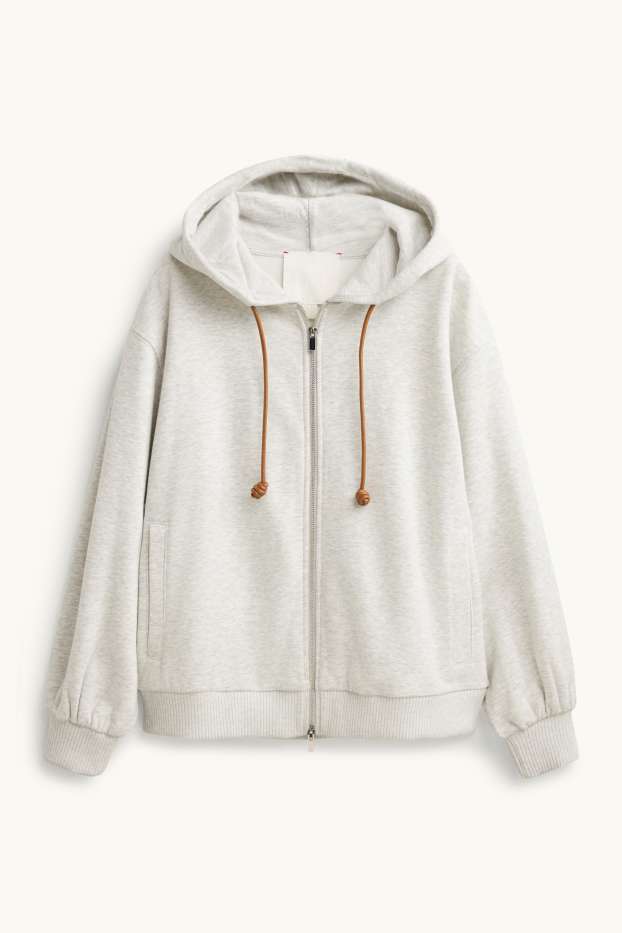 Dames - Sweatvest met capuchon - licht grijs-mix