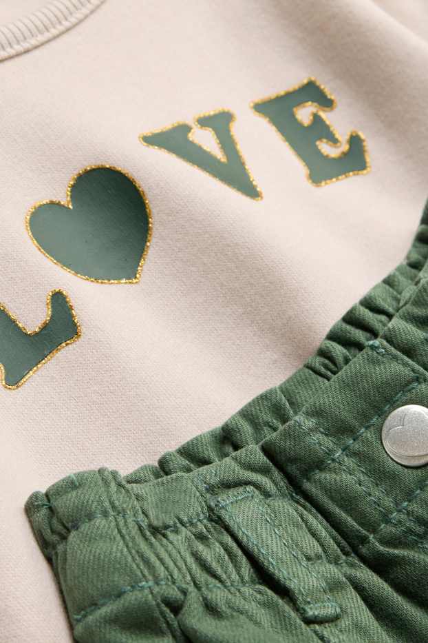 Bébés filles - Petit cœur - tenue bébé - 2 pièces - vert foncé / blanc crème