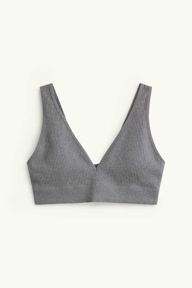 Damen - Bustier - wattiert - gerippt - seamless - grau-melange