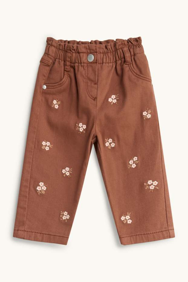 Neonate - Fiorellini - jeans per neonate - ricamati - marrone
