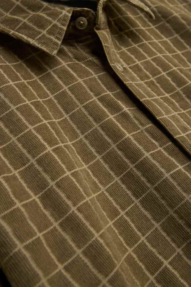 Men - Corduroy shirt - regular fit - kent collar - check - green