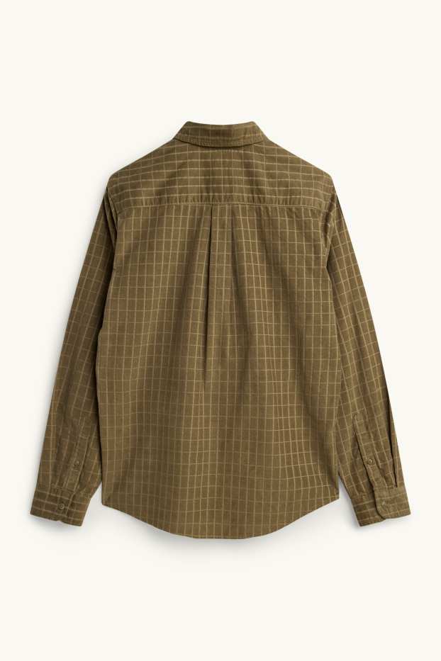 Men - Corduroy shirt - regular fit - kent collar - check - green