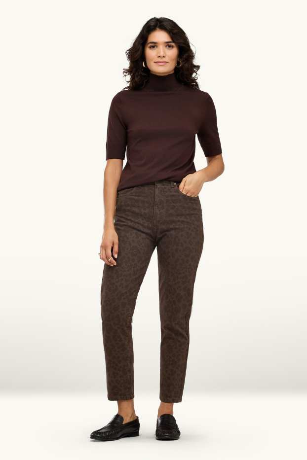 Dona - Mom Jeans - high waist -LYCRA ® - estampat de lleopard - marró fosc