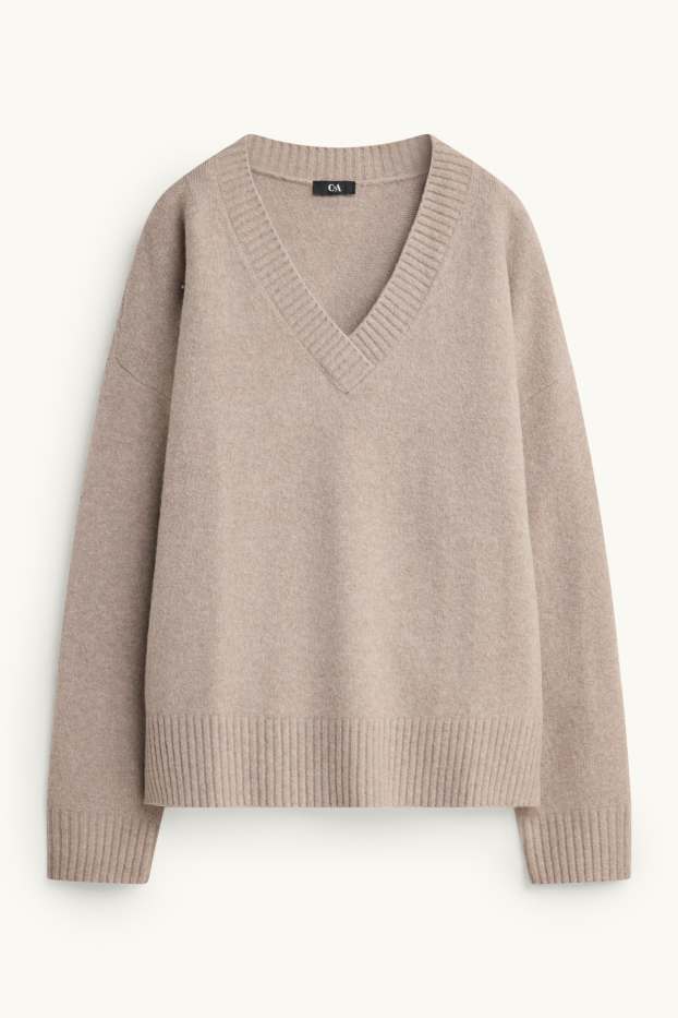 Femmes - Pull à col en V - beige chiné