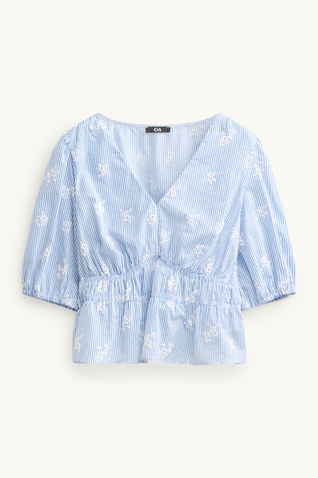 Women - Blouse - blue / white