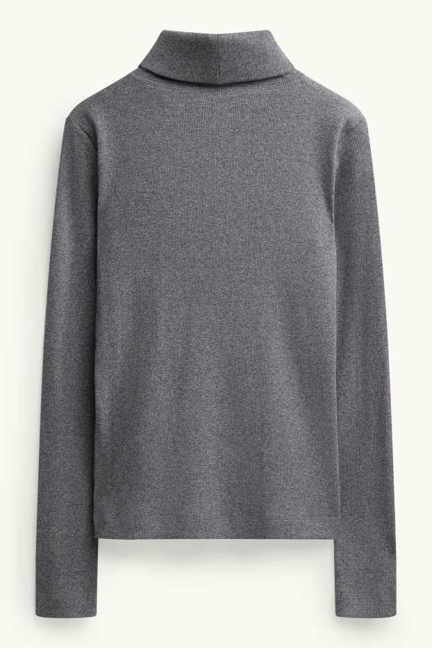 Damen - Rollkragenshirt - gerippt - dunkelgrau-melange