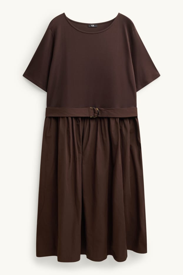 Femei - Rochie fit & flare cu curea - maro închis