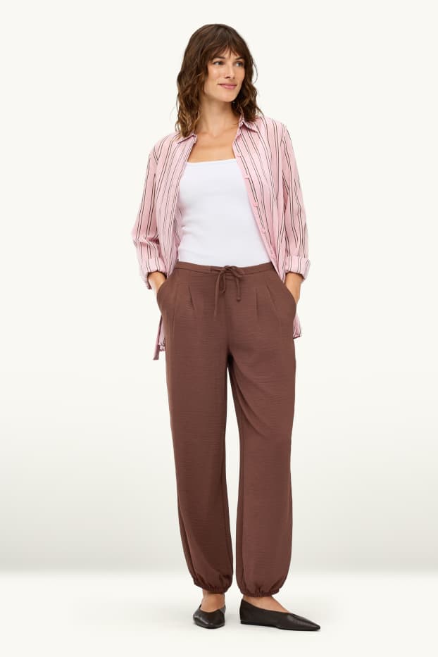 Damen - Haremshose - Mid Waist - Balloon Leg - braun