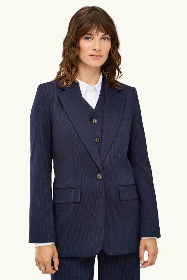 Damen - Longblazer - Regular Fit - Nadelstreifen - dunkelblau