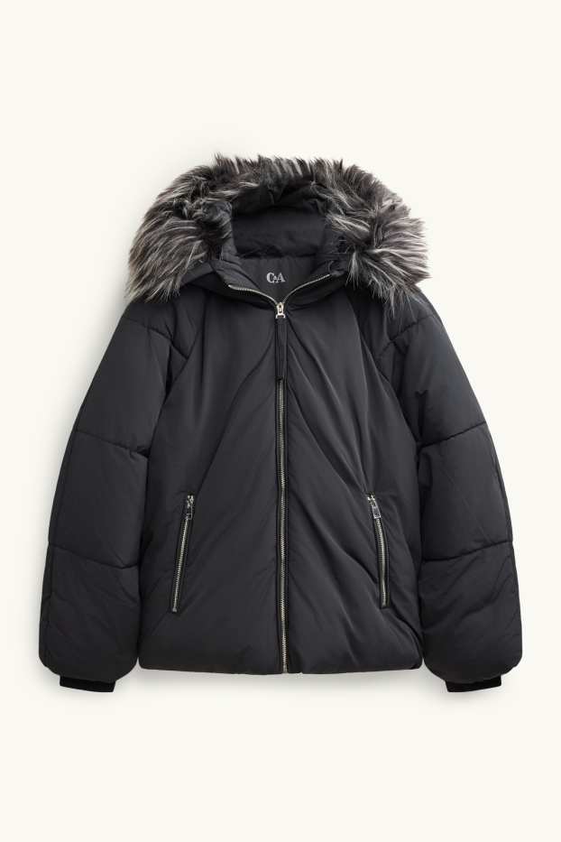 Damen - Steppjacke mit Kapuze - gefüttert - wasserabweisend - schwarz