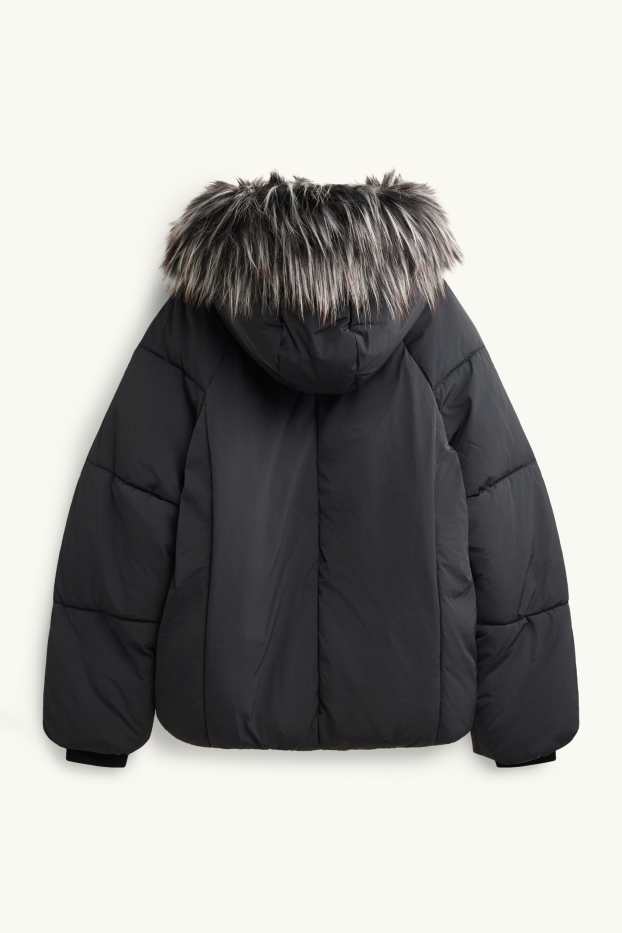 Damen - Steppjacke mit Kapuze - gefüttert - wasserabweisend - schwarz