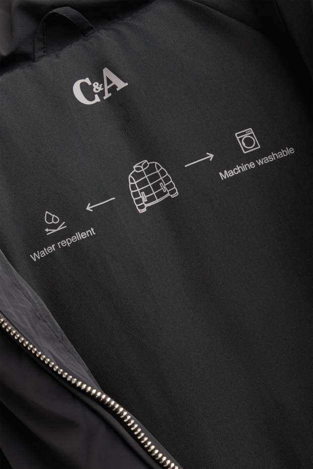 Damen - Steppjacke mit Kapuze - gefüttert - wasserabweisend - schwarz