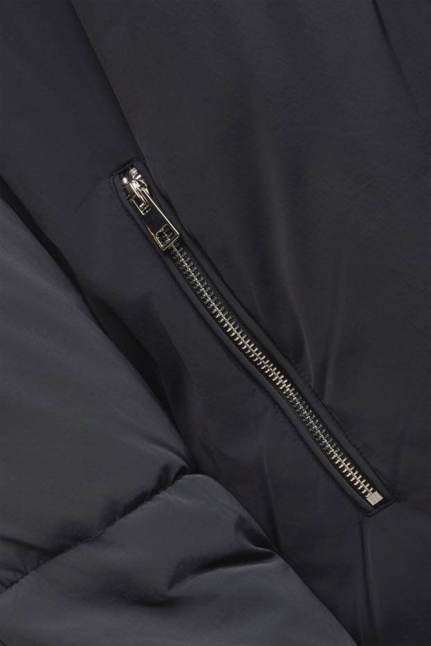 Damen - Steppjacke mit Kapuze - gefüttert - wasserabweisend - schwarz