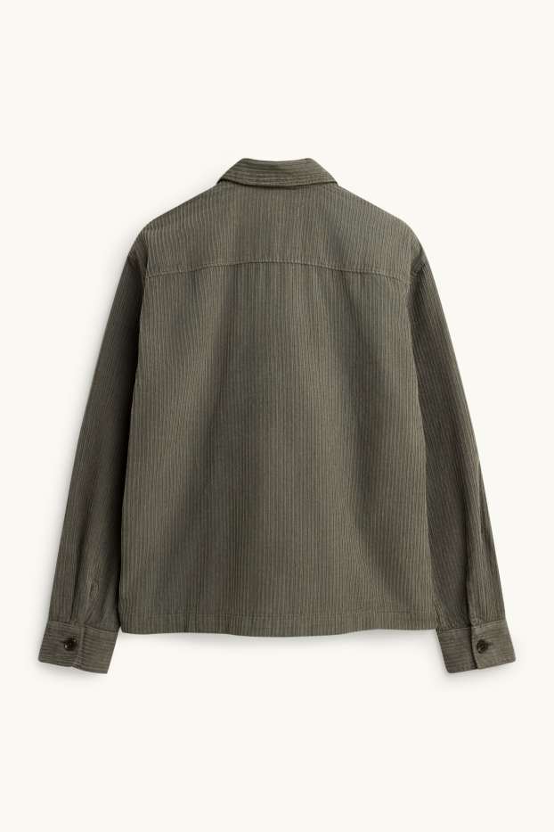 Bărbați - Jachetă tip cămașă din catifea reiată - relaxed fit - guler Kent - verde închis
