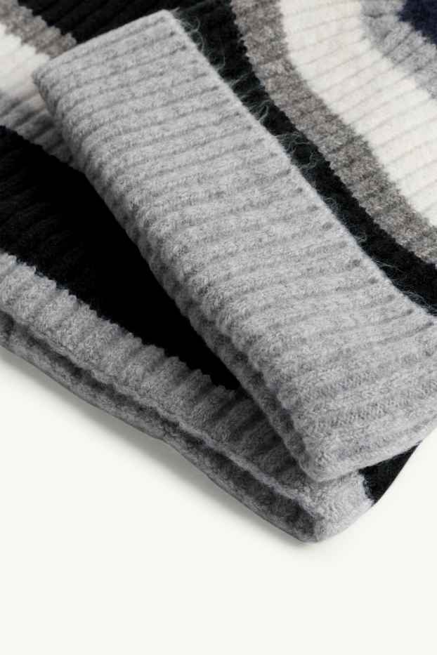 Bambini - Set - berretto con pompon e scaldacollo - a coste - 2 pezzi - grigio / nero