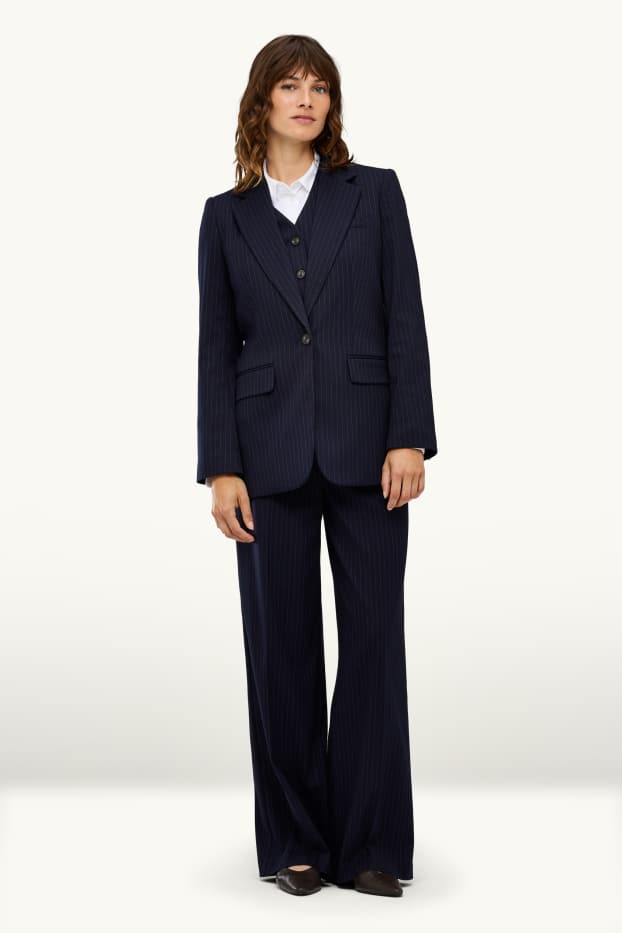 Donna - Pantaloni business - vita alta - gamba ampia - a righe - blu scuro