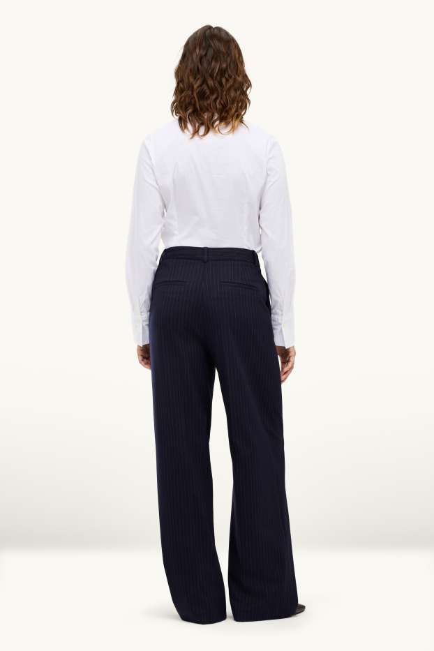 Donna - Pantaloni business - vita alta - gamba ampia - a righe - blu scuro