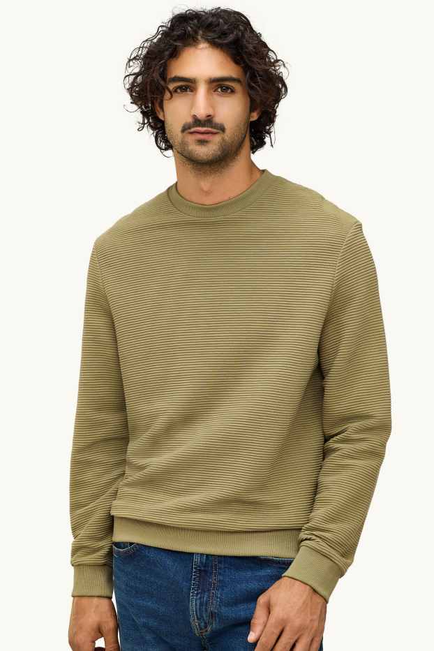 Men - Sweatshirt - ribbed - khaki
