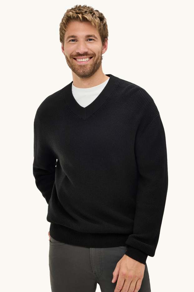 Hommes - Pull avec encolure en V - noir