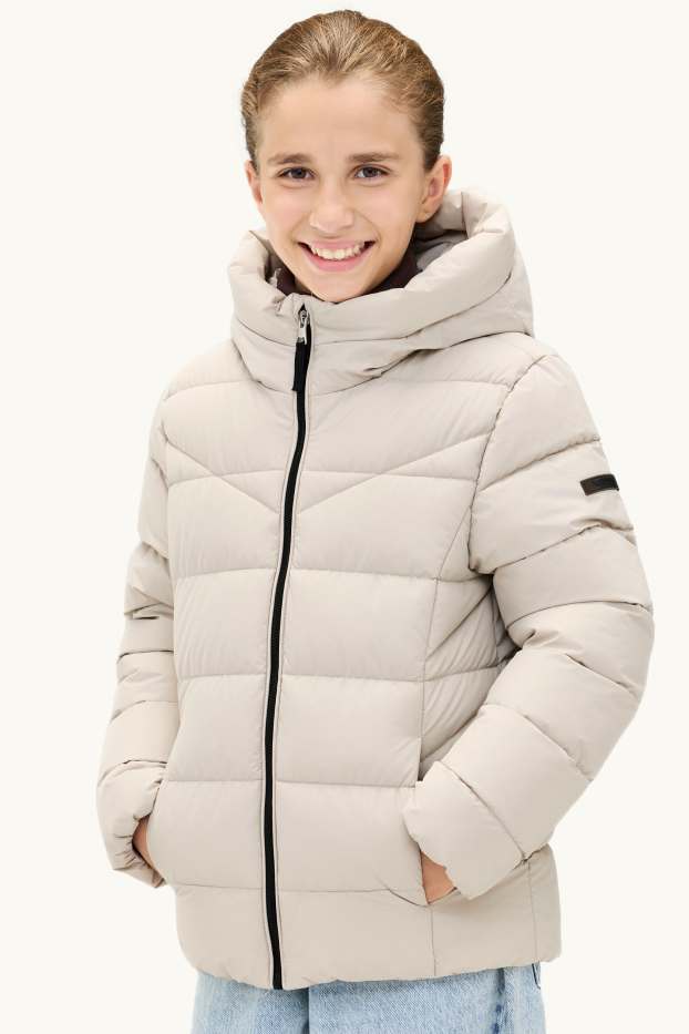 Children Girls - Quilted jacket with hood - water-repellent - light beige