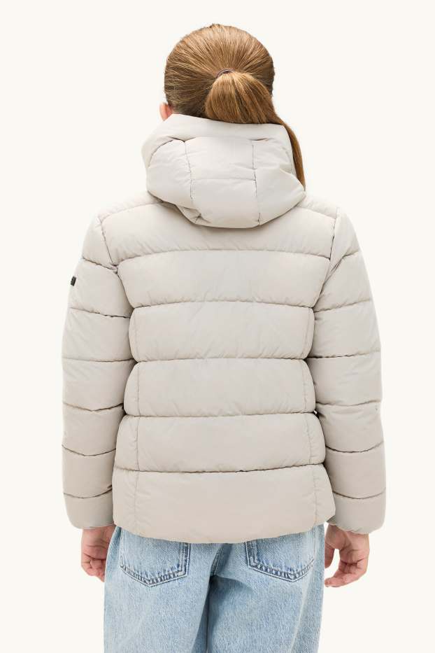 Children Girls - Quilted jacket with hood - water-repellent - light beige