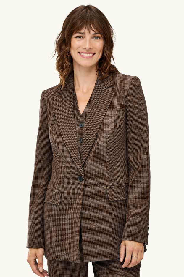 Women - Long blazer - regular fit - patterned - brown / dark blue