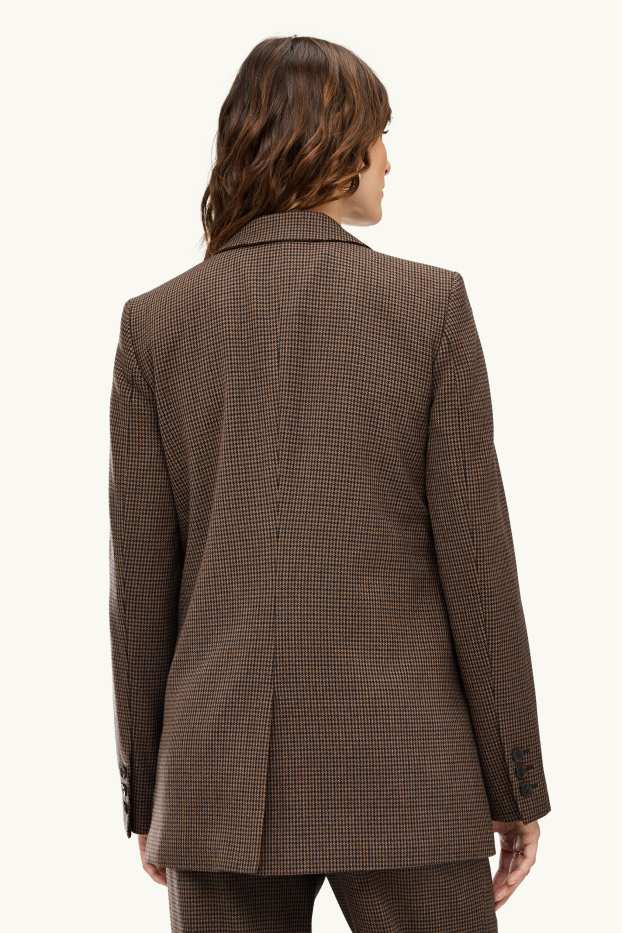 Women - Long blazer - regular fit - patterned - brown / dark blue