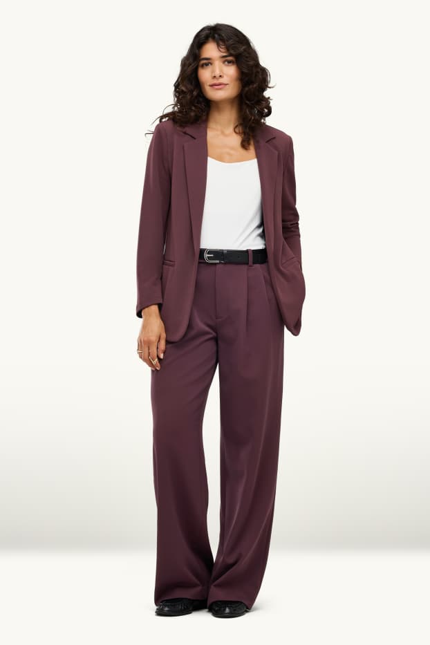 Women - Business trousers - high waist - wide leg - bordeaux