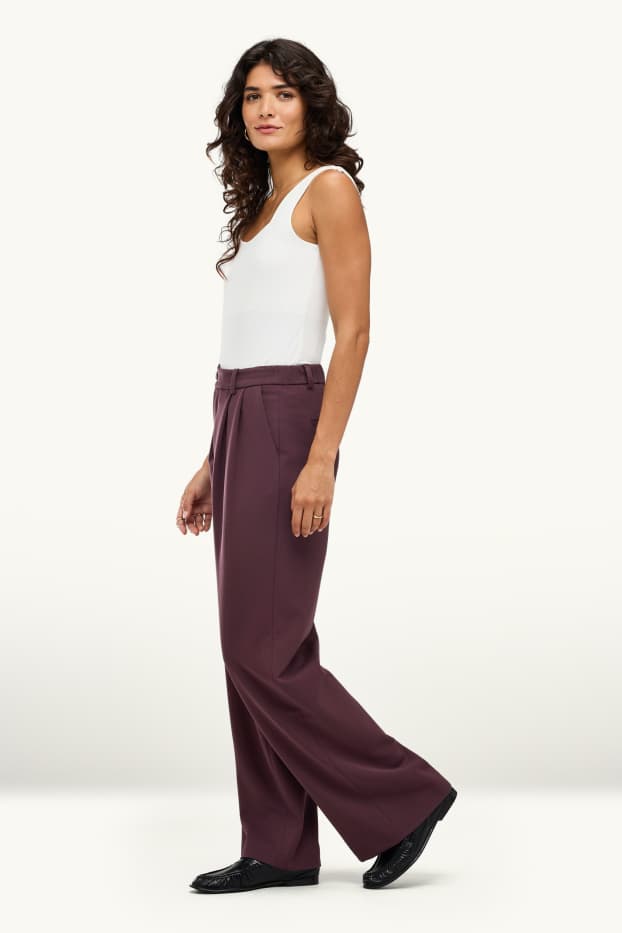 Women - Business trousers - high waist - wide leg - bordeaux