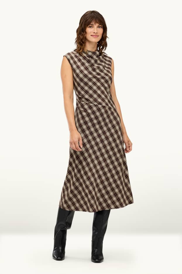 Damen - A-Linien Kleid - kariert - braun / cremeweiss