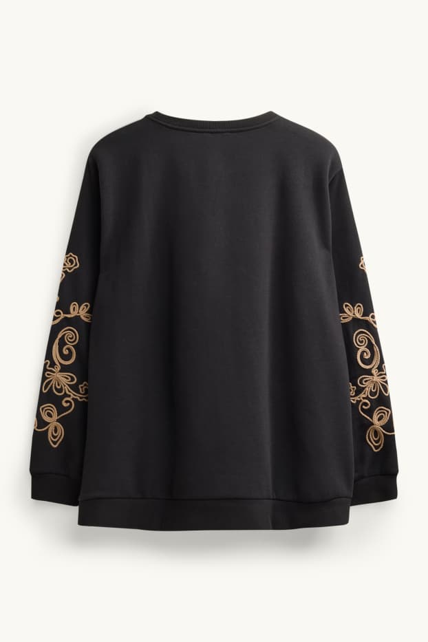 Damen - Sweatshirt - bestickt - schwarz
