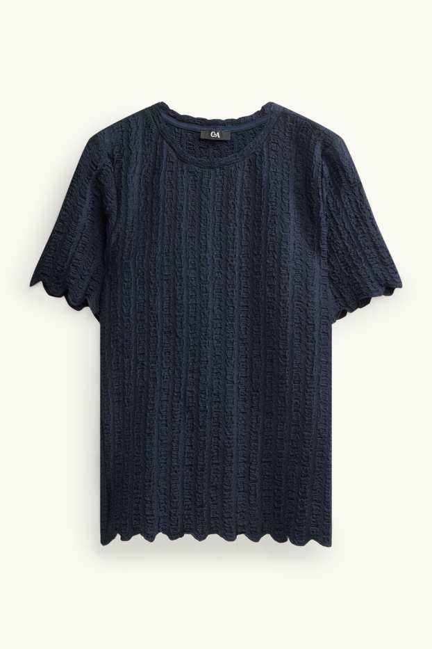Dames - T-shirt - regular fit - met structuur - donkerblauw