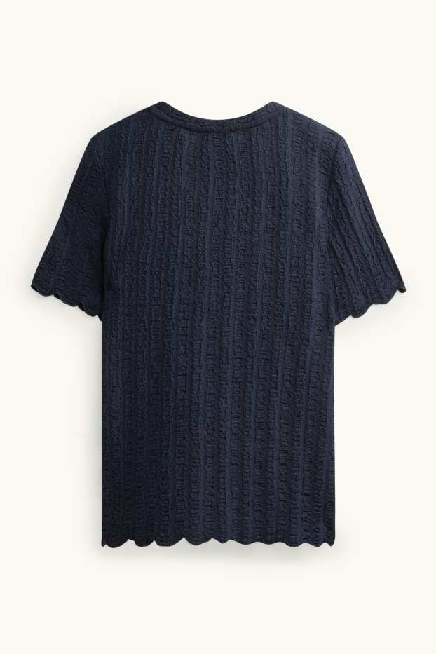 Dames - T-shirt - regular fit - met structuur - donkerblauw
