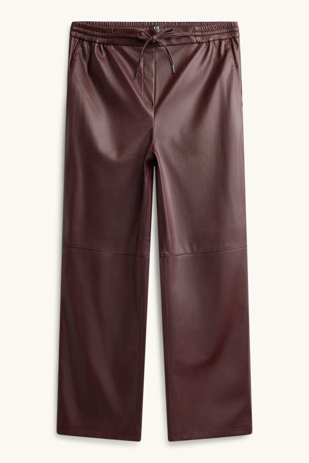 Dona - Pantalons de tela - mid waist - straight leg - pell sintètica - bordeus